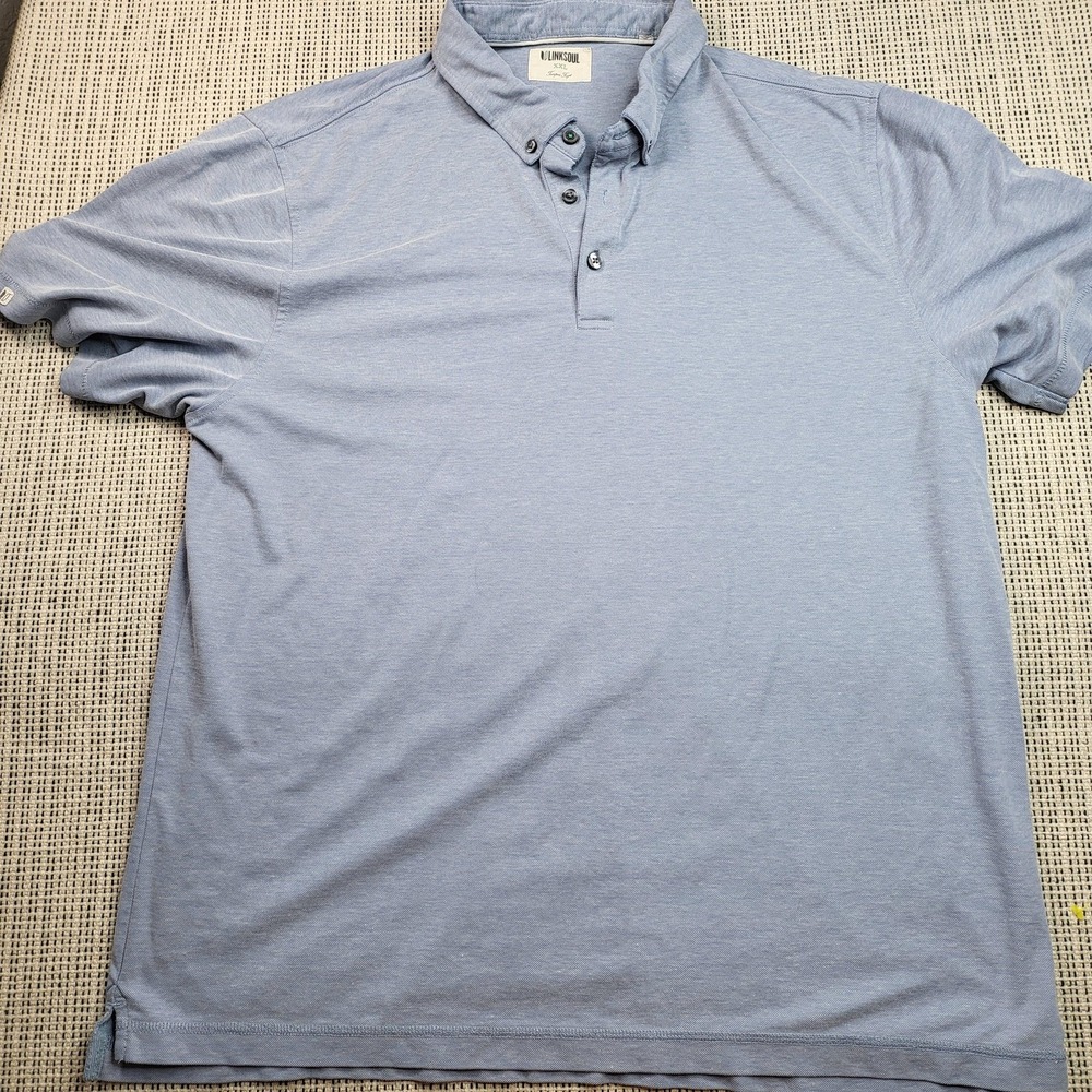 Linksoul‎ Polo Shirt Mens 2XL Blue Button Down Collar Golf Short Sleeve Knit
